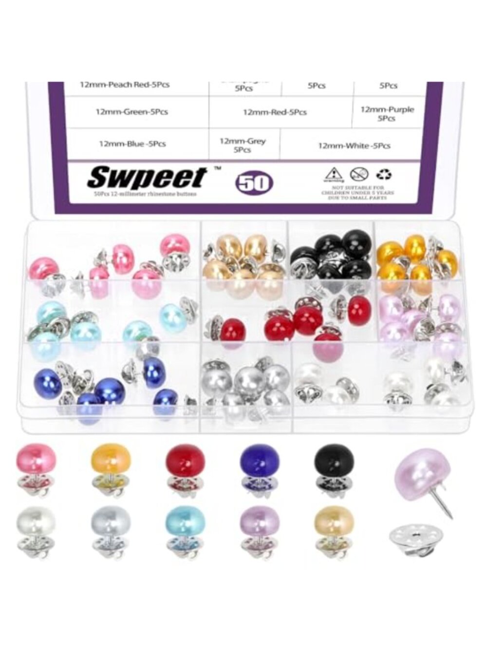 50 No-Sew Pearl Buttons Pins Assortment Kit Multipurpose Anti-Exposure Brooch